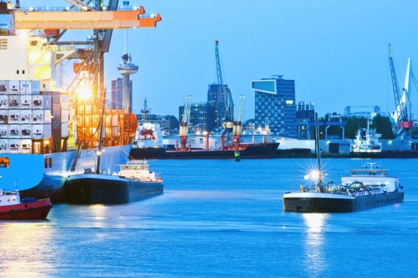 Busy Seaport at Twilight