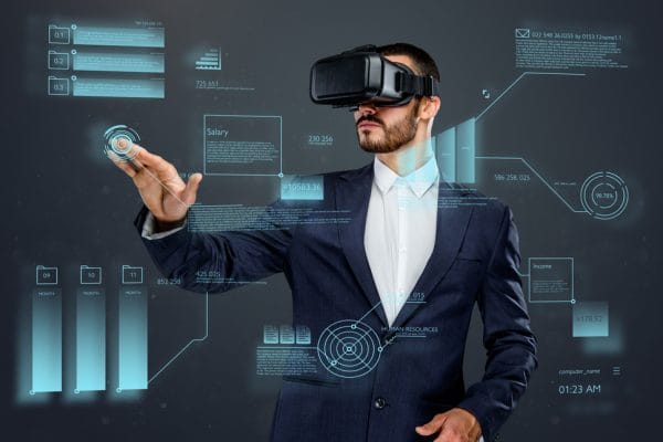 Male with virtual reality glasses.