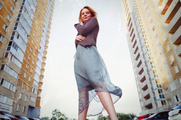 Urban portrait of attractive blonde woman