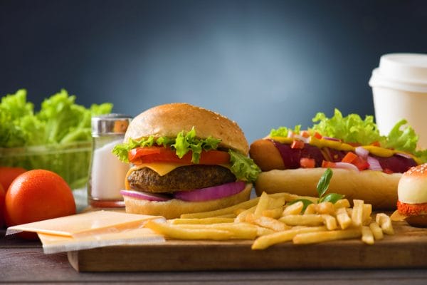 fast food hamburger,  hot dog menu with burger, french fries, to