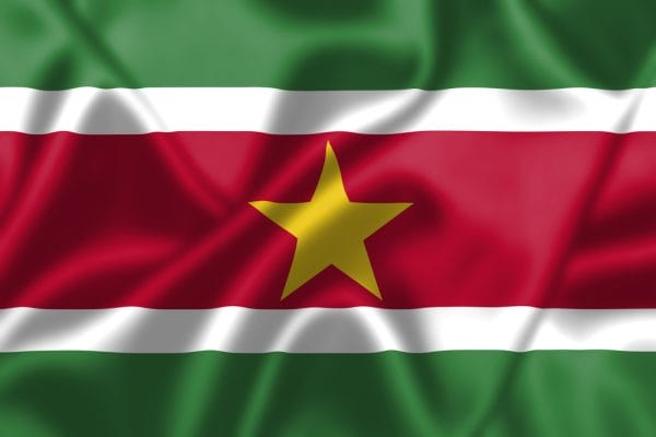Suriname flag blowing in the wind