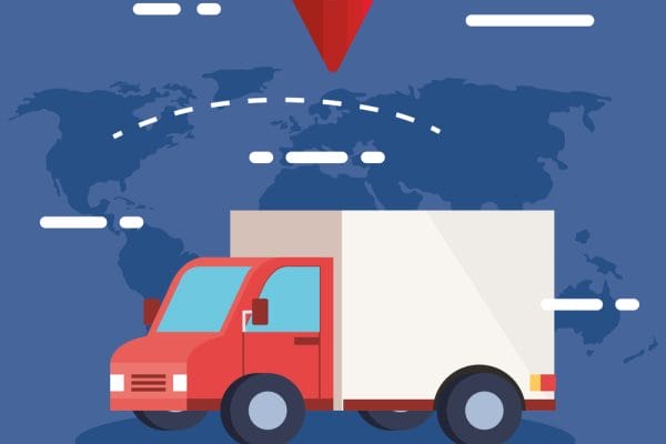 delivery logistic service with truck and pin location